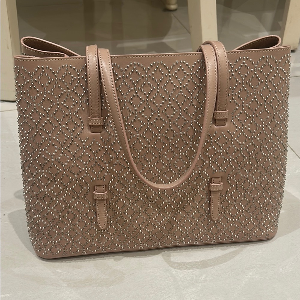 Alaii Studded Tan Tote Leather Bag with pouch